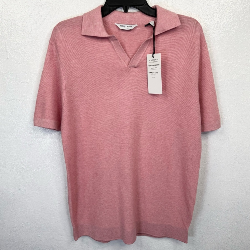 Kenneth Cole New York Mens M Sweater Polo Shirt Short Sleeve Heathered Pink Rose